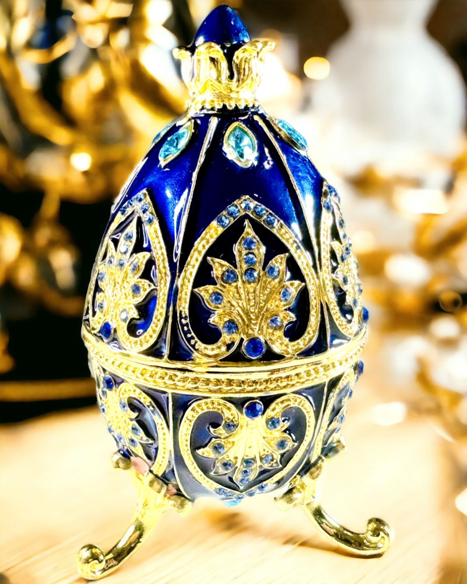 Ovo Fabergé Exclusivo - cor azul escuro – Caixa Decorativa para Joias em Esmalte