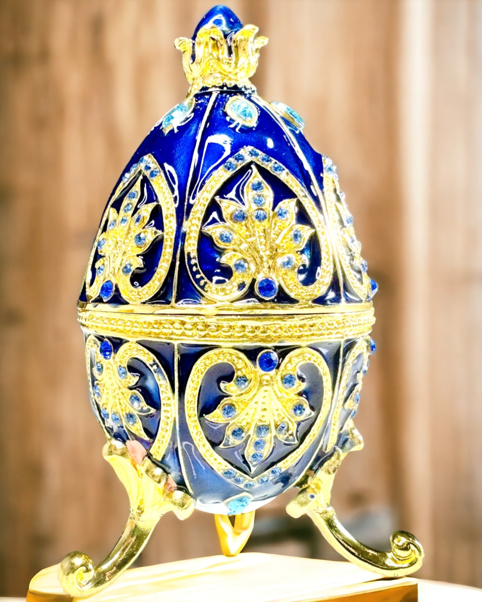 Ovo Fabergé Exclusivo - cor azul escuro – Caixa Decorativa para Joias em Esmalte