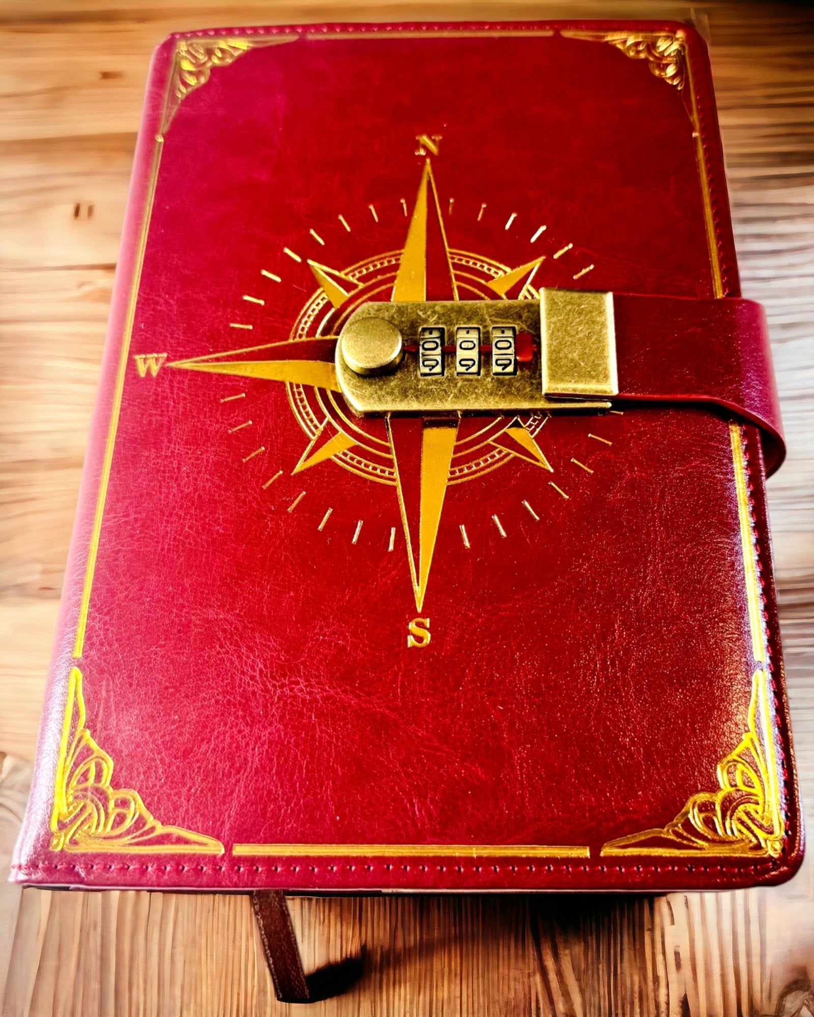 Notatnik Premium com Fecho de Código A5 - Estilo Vintage com Bússola, Design Japonês, Artigos de Papelaria para Estudantes e Negócios. Personalização com gravação