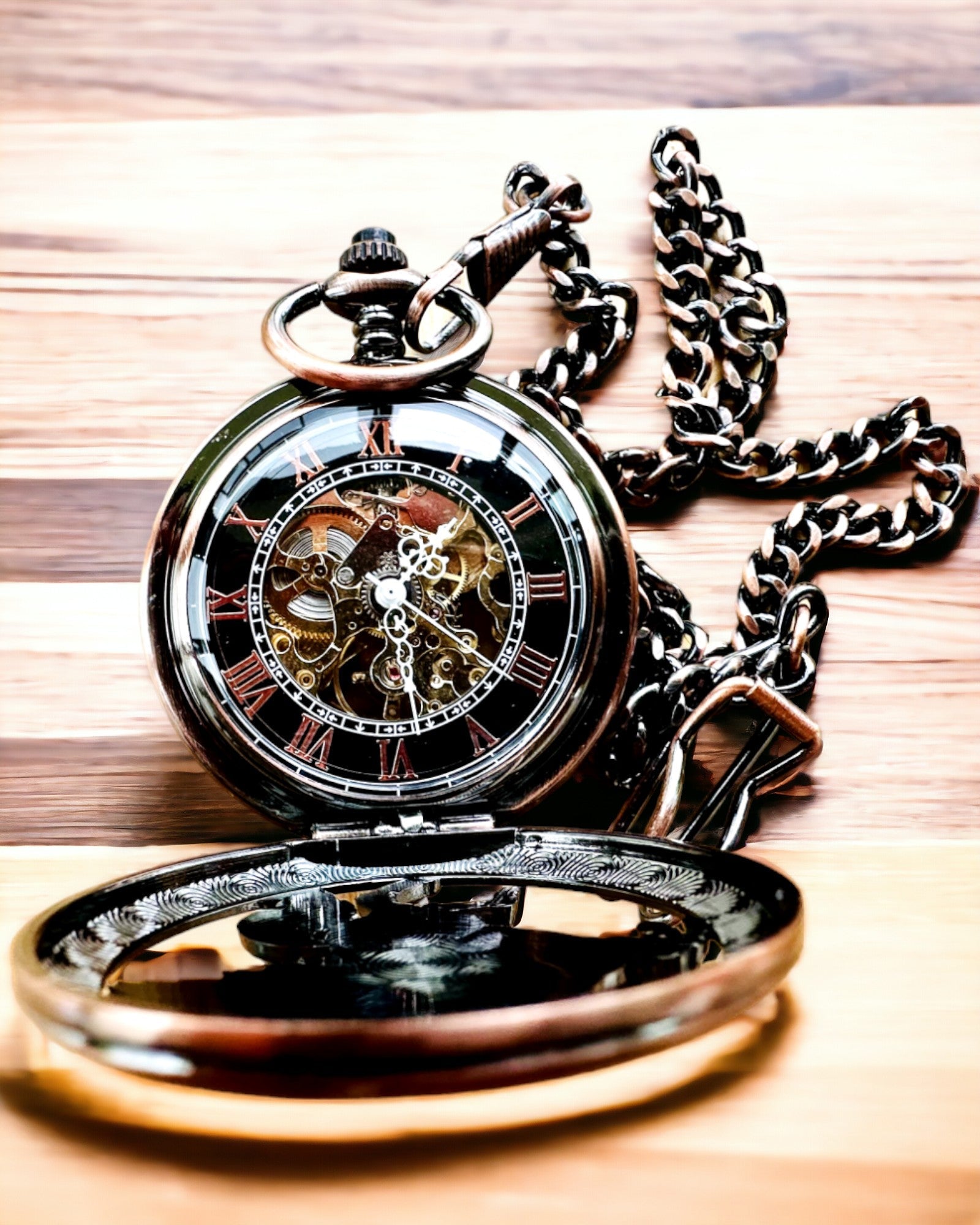 Relógio de Bolso "Equus Tempus" - Cor: Castanho, Ouro Rosa com Motivo de Cavalo, possibilidade de personalização com gravação