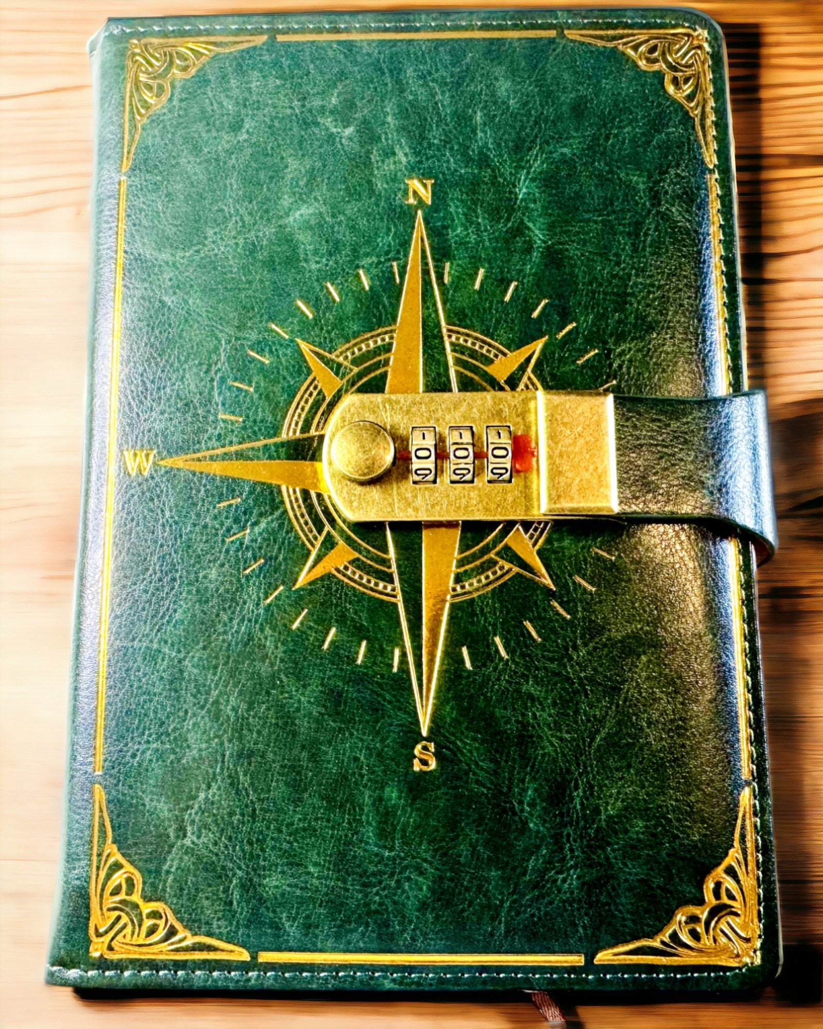Notatnik Premium com Fecho de Código A5 - Estilo Vintage com Bússola, Design Japonês, Artigos de Papelaria para Estudantes e Negócios. Personalização com gravação