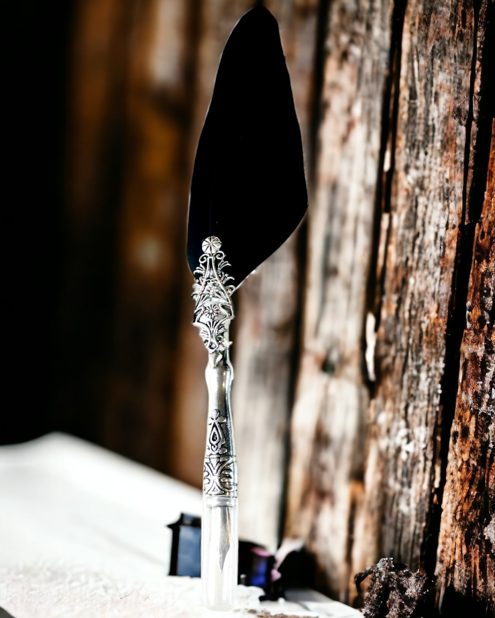 Caneta de Caligrafia Vintage com Pena de Ganso Natural – Presente Ideal para o Dia da Mãe ou do Professor. Gravura