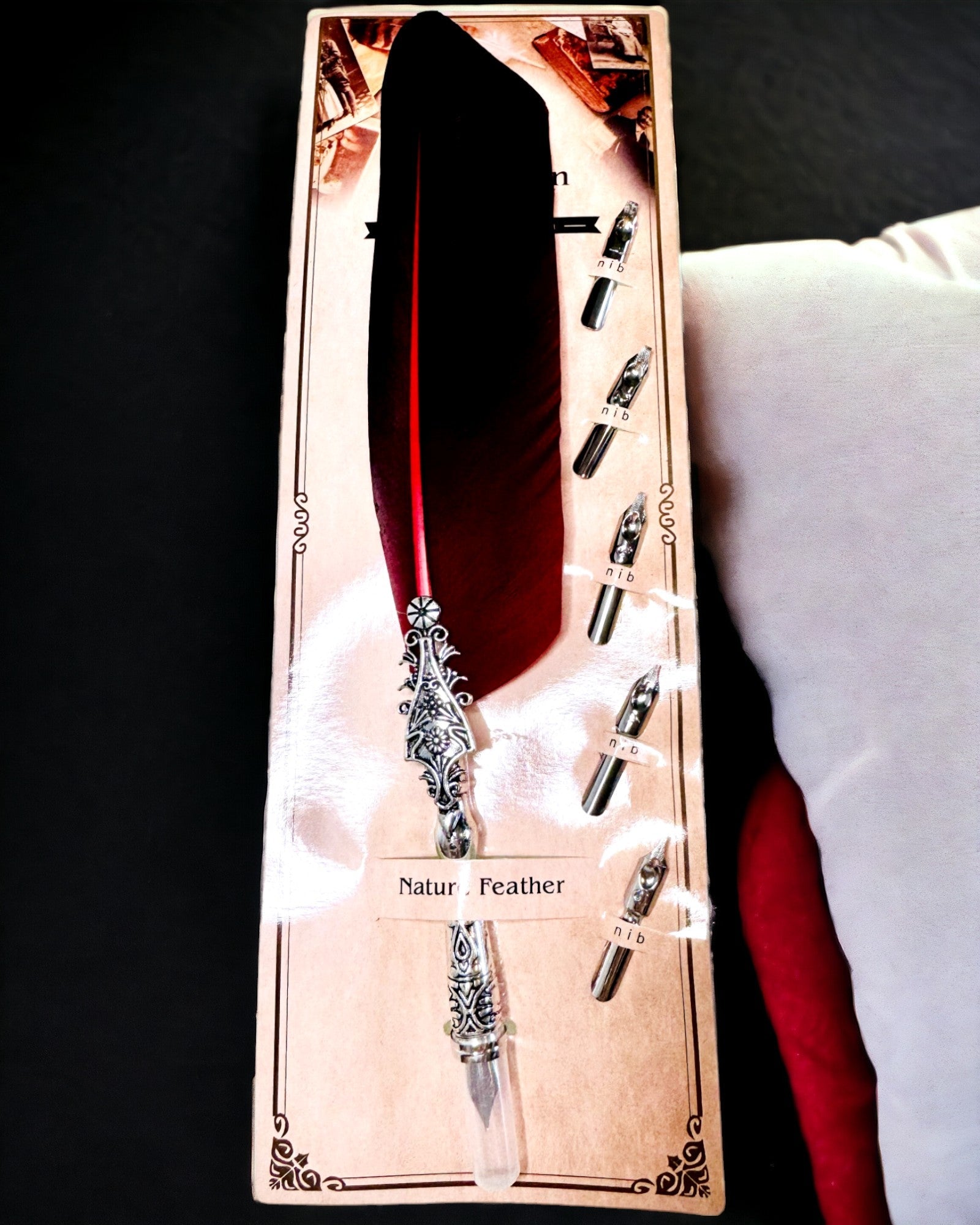 Caneta de Caligrafia Vintage com Pena de Ganso Natural – Presente Ideal para o Dia da Mãe ou do Professor. Gravura