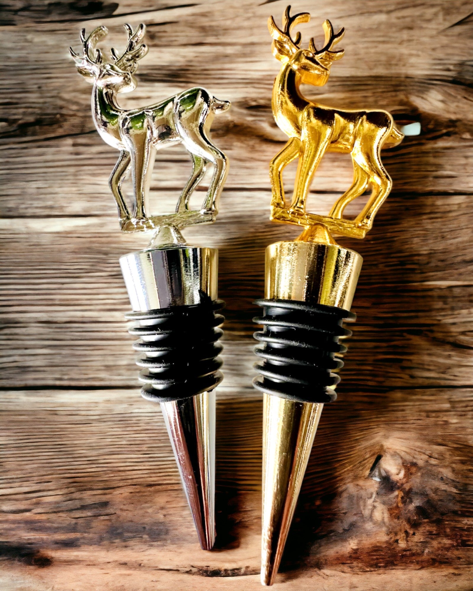 Rolha de Vinho Metálica Exclusiva com Veado - Elegante e Funcional, possibilidade de personalização com gravação