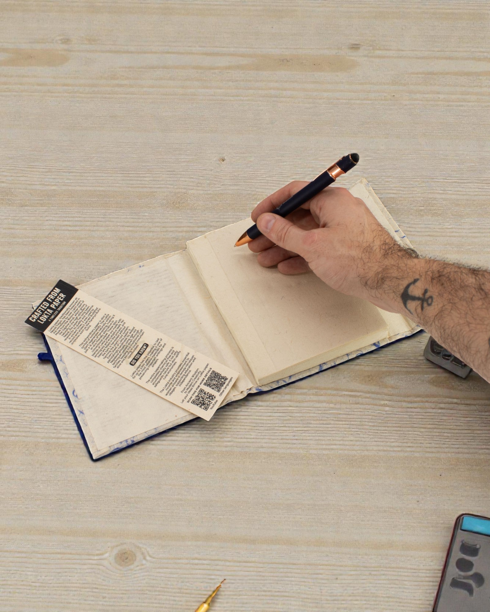 Med Lokta Caderno grande em algodão azul mesclado (15x12cm) - 45 folhas