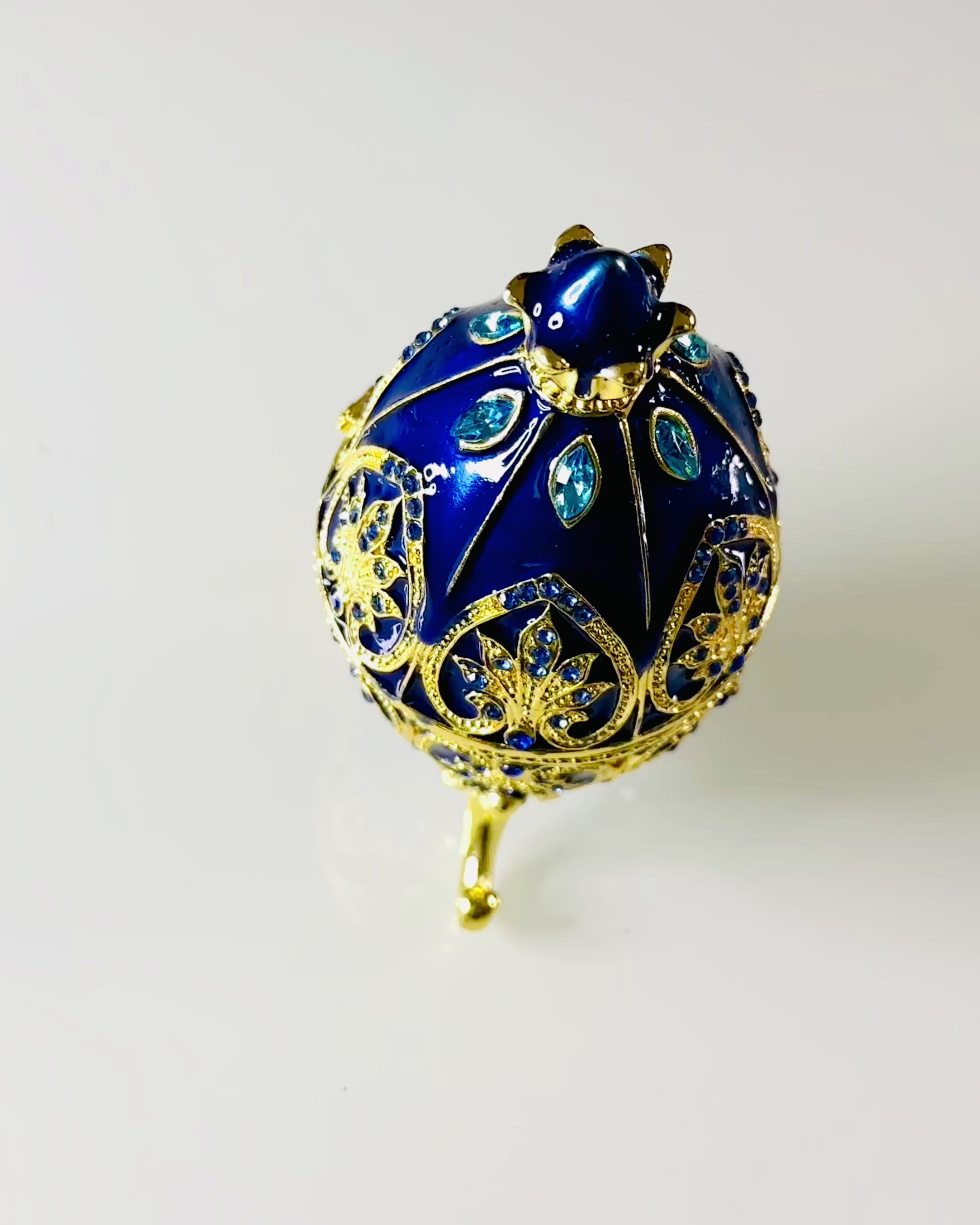 Ovo Fabergé Exclusivo - cor azul escuro – Caixa Decorativa para Joias em Esmalte