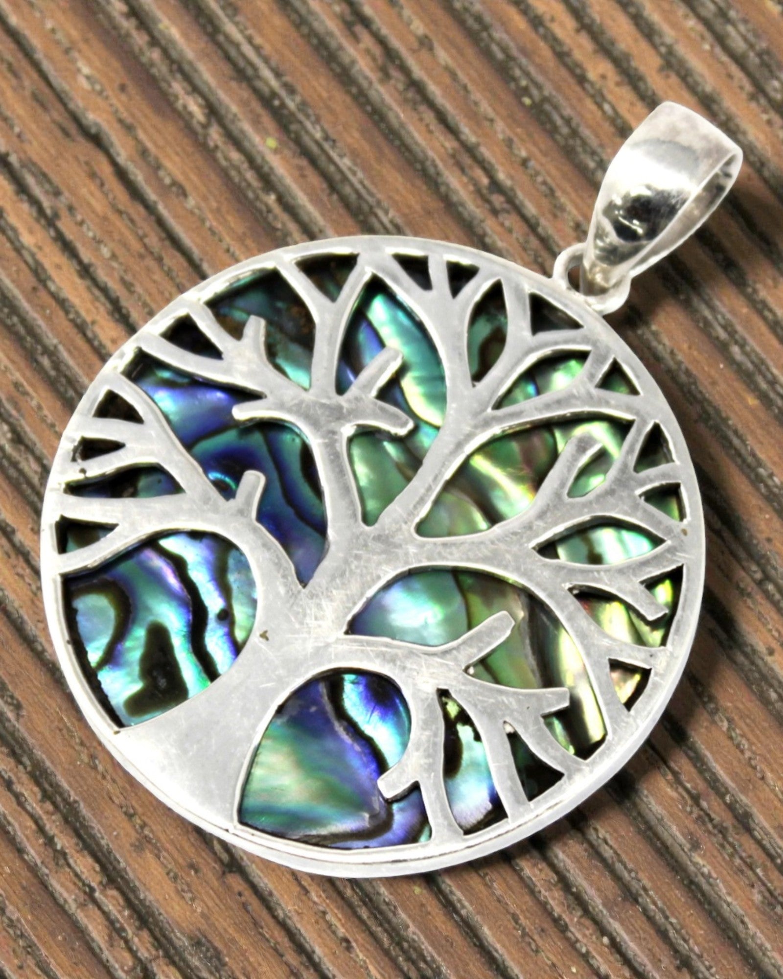 Pendente de Prata Árvore da Vida 30 mm – Abalone Ocean Glow