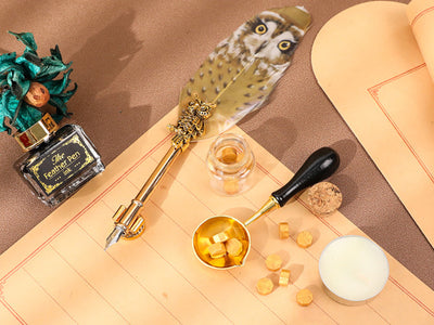 Conjunto de escrita - caneta de aparo, tinta e conjunto para selos, personalizável com gravação