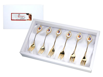 Conjunto de 6 garfinhos revestidos a ouro de 24K, com motivo de frutos