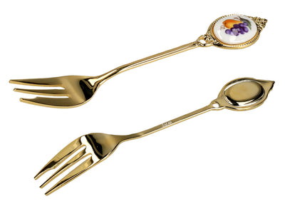 Conjunto de 6 garfinhos revestidos a ouro de 24K, com motivo de frutos