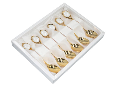 Conjunto de 6 colheres de chá revestidas a ouro de 24K, Olhinhos Brancos CARMANI, personalizável com gravação - um presente elegante para qualquer ocasião, dimensões: 13 cm