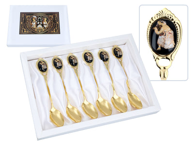 Conjunto de 6 colheres revestidas a ouro de 24K com motivo grego