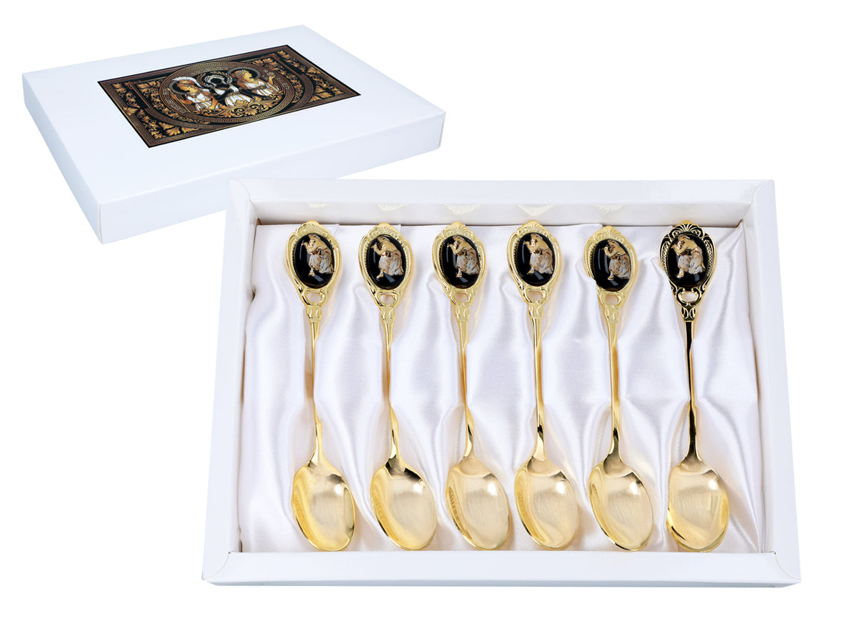 Conjunto de 6 colheres revestidas a ouro de 24K com motivo grego