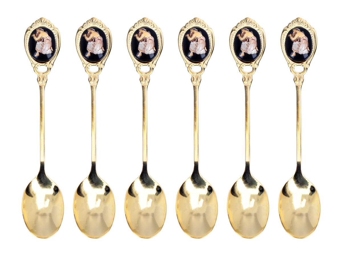 Conjunto de 6 colheres revestidas a ouro de 24K com motivo grego