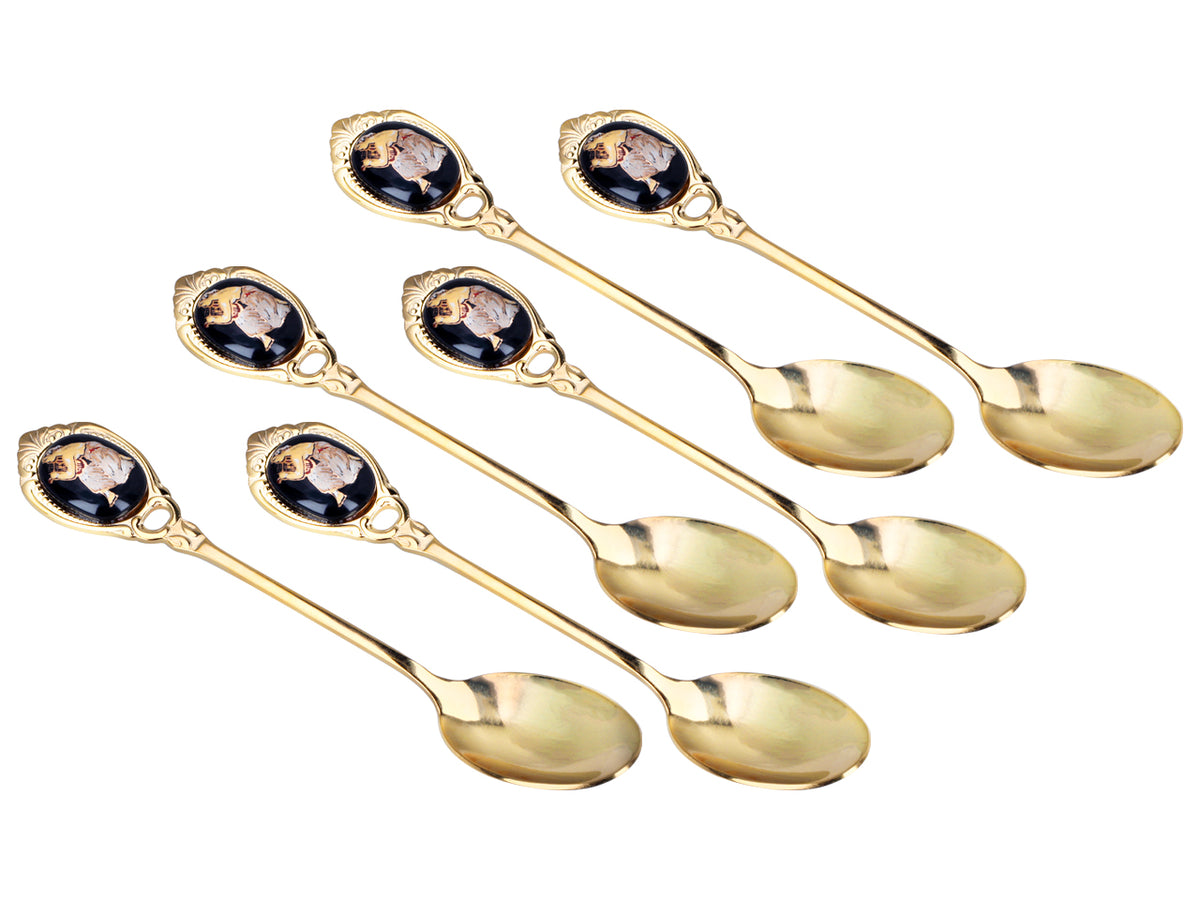 Conjunto de 6 colheres revestidas a ouro de 24K com motivo grego