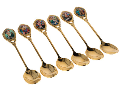 Conjunto de 6 colheres revestidas a ouro de 24K F. Kahlo, com possibilidade de personalização por gravação - talheres elegantes para oferecer, 13 cm, CARMANI