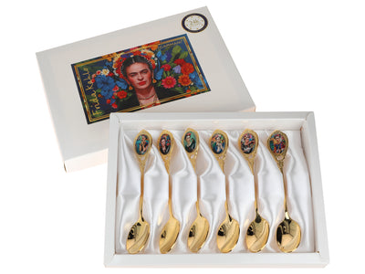 Conjunto de 6 colheres revestidas a ouro de 24K F. Kahlo, com possibilidade de personalização por gravação - talheres elegantes para oferecer, 13 cm, CARMANI
