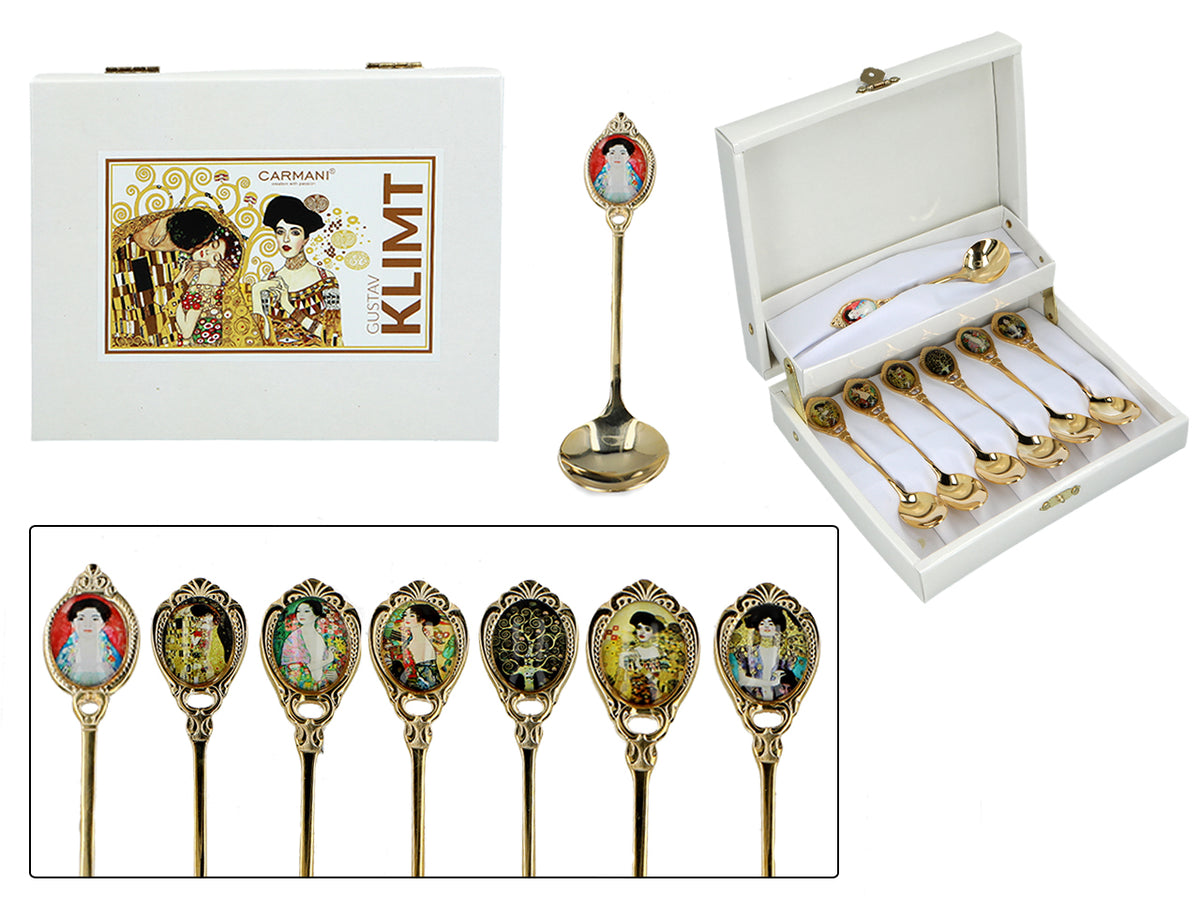 Conjunto de 6 colheres de chá revestidas a ouro de 24K, com 1 colher para açúcar