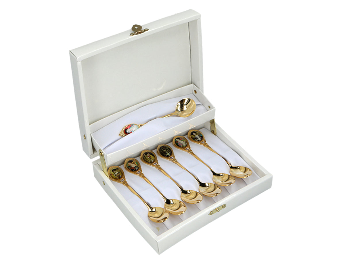 Conjunto de 6 colheres de chá revestidas a ouro de 24K, com 1 colher para açúcar