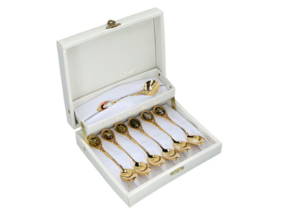 Conjunto de 6 colheres de chá revestidas a ouro de 24K, com 1 colher para açúcar