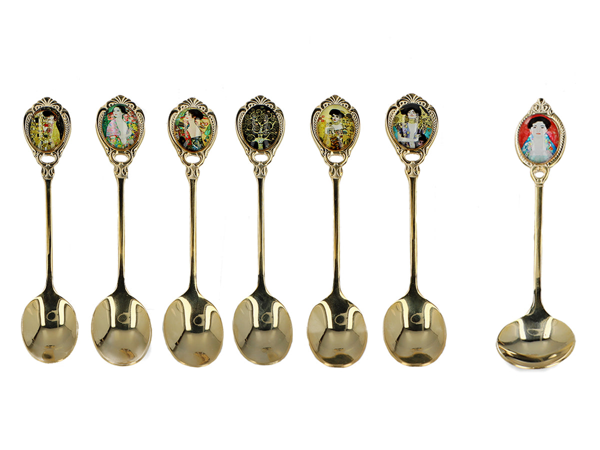 Conjunto de 6 colheres de chá revestidas a ouro de 24K, com 1 colher para açúcar