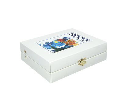 Conjunto de 6 colheres revestidas a ouro de 24K com 1 colher para açúcar - V. van Gogh, sortido, possibilidade de personalização por gravação, embalagem elegante para presente, dimensões 13 cm