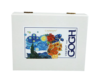 Conjunto de 6 colheres revestidas a ouro de 24K com 1 colher para açúcar - V. van Gogh, sortido, possibilidade de personalização por gravação, embalagem elegante para presente, dimensões 13 cm