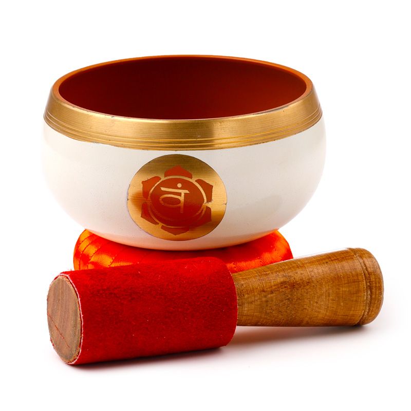 Tigela cantante chakra laranja com possibilidade de personalização com gravação, taça sonora metálica, ideal para oferecer, diâmetro 10 cm, altura 5 cm