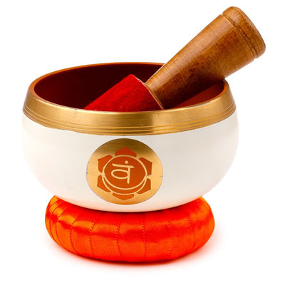 Tigela cantante chakra laranja com possibilidade de personalização com gravação, taça sonora metálica, ideal para oferecer, diâmetro 10 cm, altura 5 cm