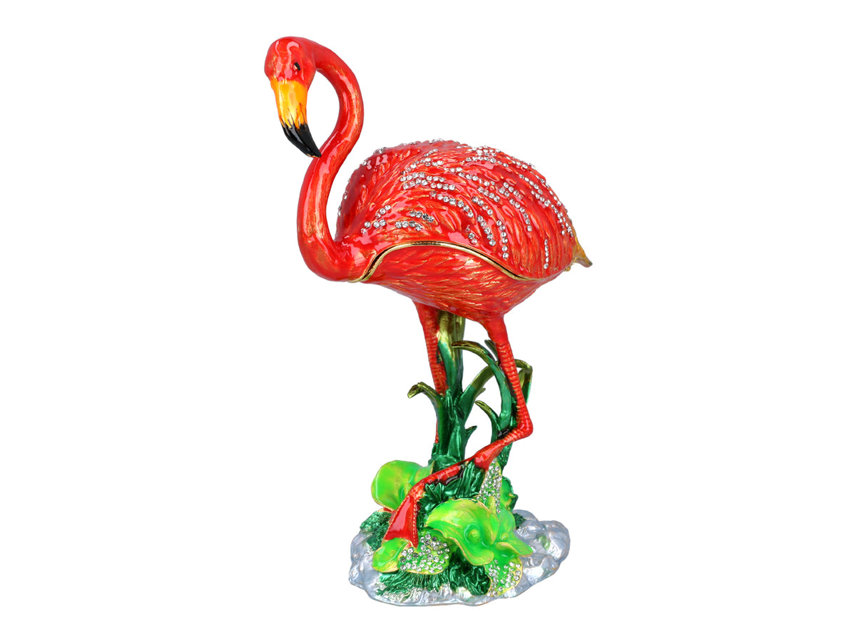 Caixa metálica Flamingo com possibilidade de personalização por gravação, decorativa, ideal como presente, 22 cm de altura