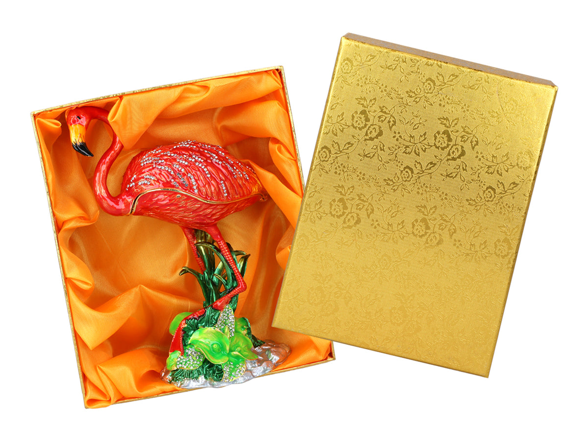Caixa metálica Flamingo com possibilidade de personalização por gravação, decorativa, ideal como presente, 22 cm de altura