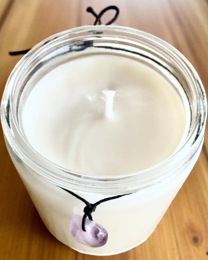 Vela de soja intencional Ametista – paz, harmonia e purificação, 250 ml, possibilidade de personalização para presente