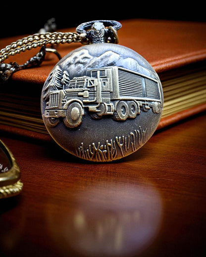 Relógio de Bolso "Road King" – com motivo de Caminhão, com gravação, para presente