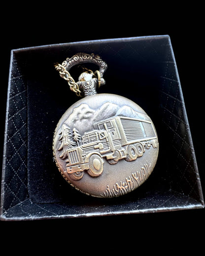 Relógio de Bolso "Road King" – com motivo de Caminhão, com gravação, para presente