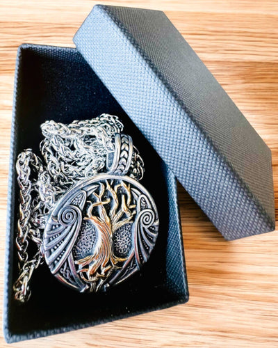 Colar "Árvore da Vida" em aço inoxidável com personalização, com o símbolo Aegishjalmur, (Capacete do Terror)