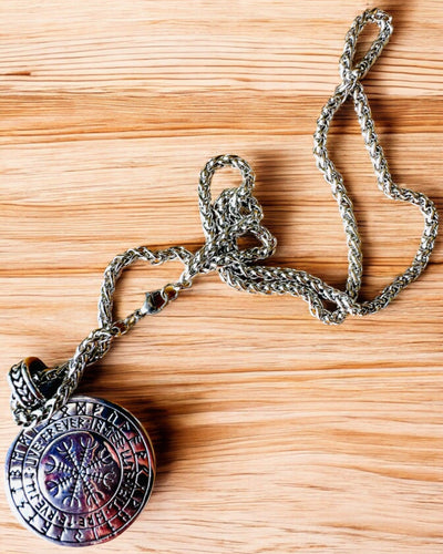 Colar "Árvore da Vida" em aço inoxidável com personalização, com o símbolo Aegishjalmur, (Capacete do Terror)