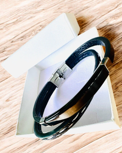 Pulseira Desportiva de Pele PU e Aço Inoxidável com Possibilidade de Gravação – 3 Cores