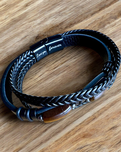 Pulseira Masculina Magnetic Love – em couro com possibilidade de personalização com gravação para presente