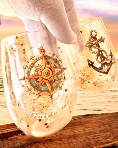 Copos "Nautical Dreams" com paredes duplas e flocos dourados - conjunto de 2 peças, capacidade de 300 ml, possibilidade de personalização com gravação