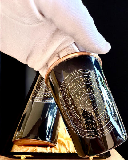 Conjunto de Cobre Mandala – Garrafa 1L + 2 Copos em Estojo, possibilidade de personalização com gravação para presente