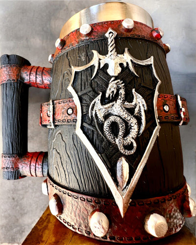 Caneca Sombria do Guerreiro Dragão com Possibilidade de Gravação para presente, capacidade 600 ml