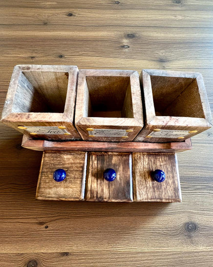 Conjunto Royal Trio – Chá, Café, Açúcar de madeira Shisham, feito à mão, com opção de gravação para presente