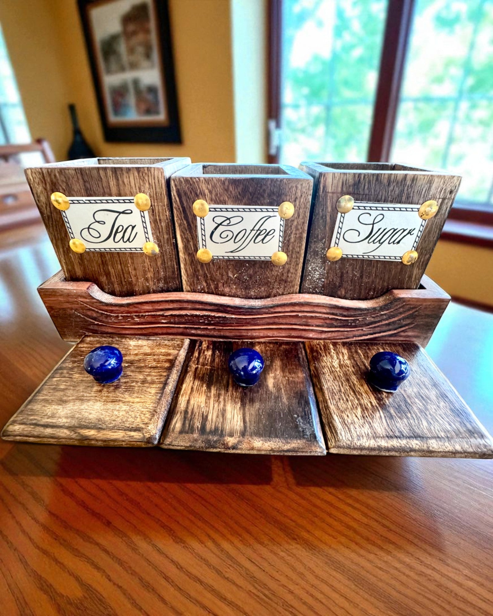 Conjunto Royal Trio – Chá, Café, Açúcar de madeira Shisham, feito à mão, com opção de gravação para presente