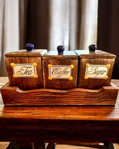 Conjunto Royal Trio – Chá, Café, Açúcar de madeira Shisham, feito à mão, com opção de gravação para presente
