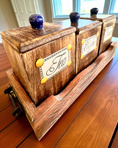 Conjunto Royal Trio – Chá, Café, Açúcar de madeira Shisham, feito à mão, com opção de gravação para presente