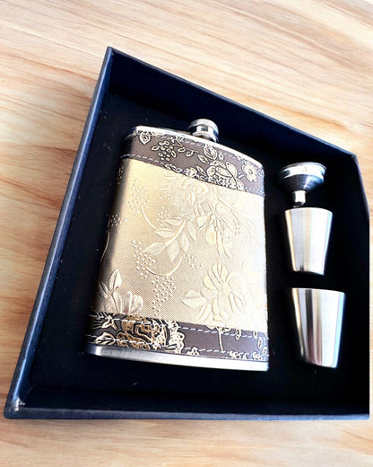 Elegante garrafa "Golden Rose" com conjunto de copos, personalização com gravação para presente