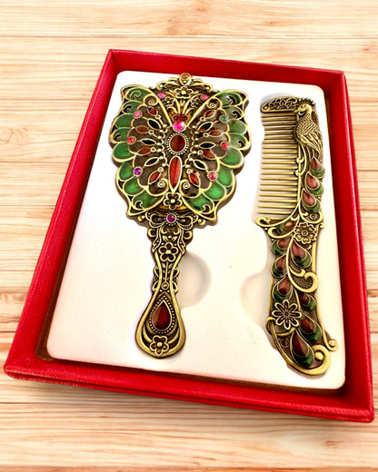 Conjunto de Espelho "Elegância de Borboleta" com Pente