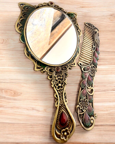 Conjunto de Espelho "Elegância de Borboleta" com Pente