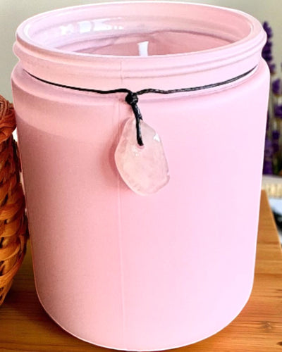 Vela de soja intencional Quartzo Rosa – amor, harmonia e tranquilidade do coração, 250 ml, possibilidade de personalização para presente