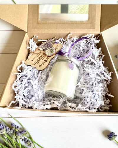 Vela de soja intencional Ametista – paz, harmonia e purificação, 250 ml, possibilidade de personalização para presente